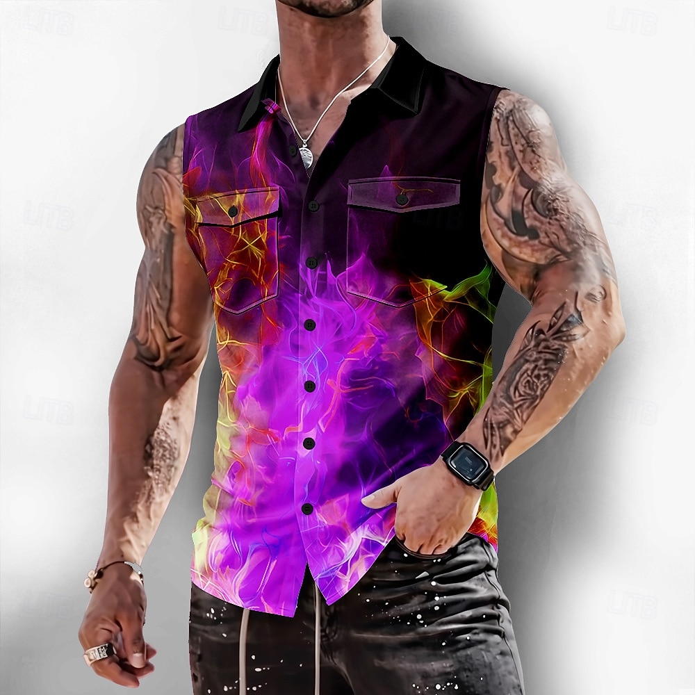 Per uomo Illusione ottica Fiamma Bagliore al neon Camicia Camicia con Bottoni Maglietta senza maniche Senza Maniche Moda Casual All'aperto Vacanza Estate Primavera Collo ripiegato Stampa 3D Due del 2026 a $25.99 –P3