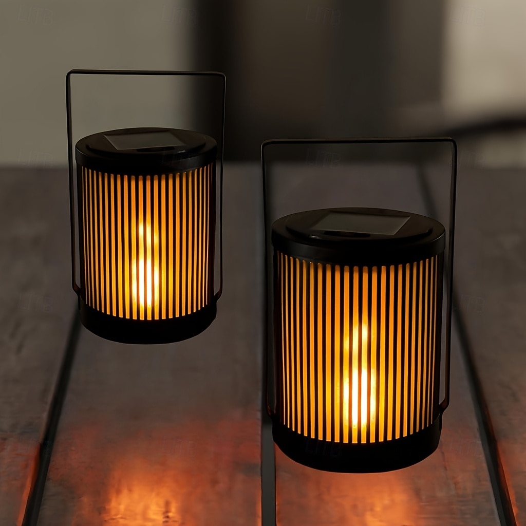 2 linternas solares de hierro para exteriores con forma de llama, resistentes al agua IP65, portátiles. &Lámparas LED colgantes para jardín, patio, valla, escalera, escalones, césped, camino, villa, 2026 - $26.99 –P4