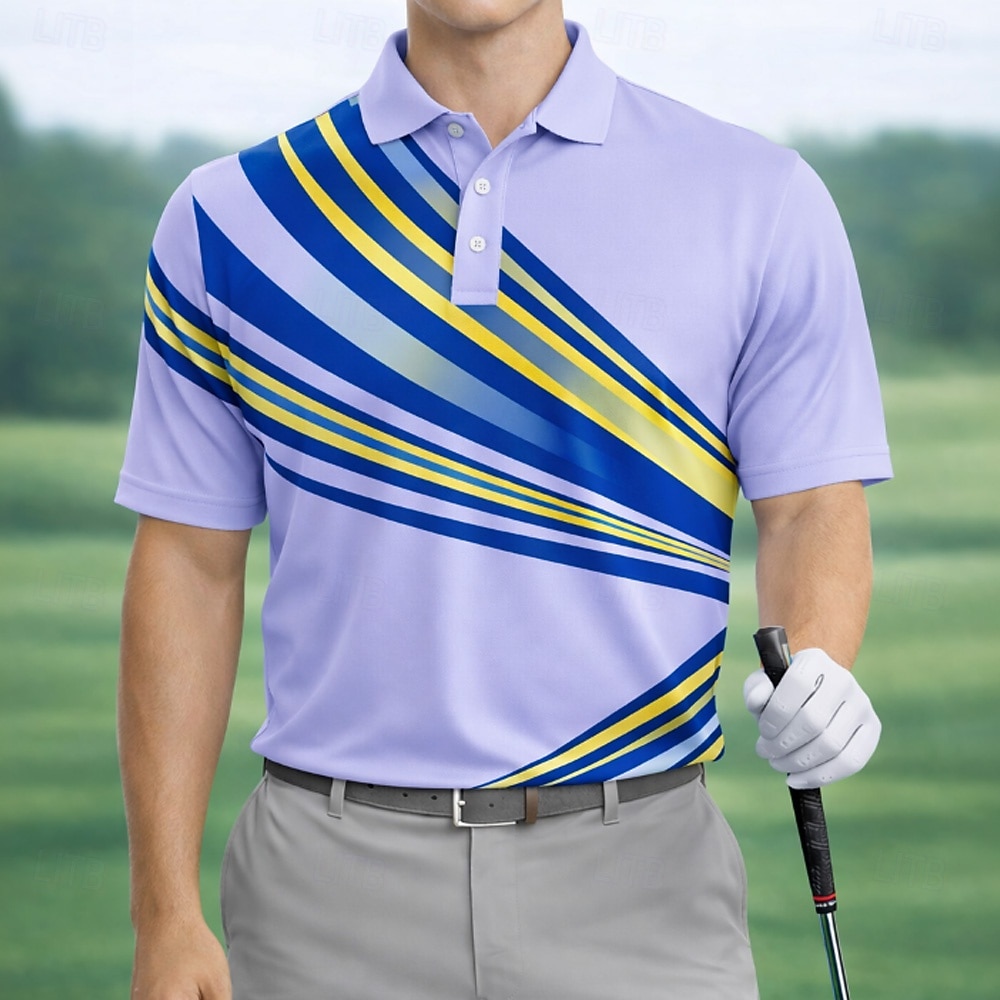 Men's Geometic Golf Sports Polo Shirts Short Sleeve Polo Shirts Collared Shirts Casual Athleisure Buttons Spring & Summer Blue White Yellow 2026 - $22.99 –P4