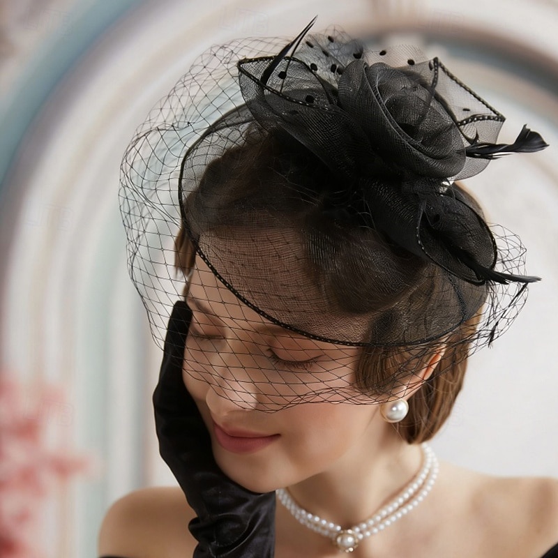 fascinators polyester Bryllup Bursdag Elegant Årgang søt stil Med Fjær Tyll Hodeplagg Hodeplagg 2026 - $17.49 –P1