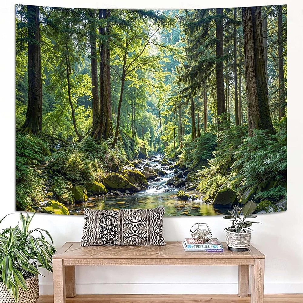 Lush Green Forest Stream Nature Landscape Wall Tapestry Sunbeams Woodland River Mossy Rocks Wall Hanging Home Decor Living Room Bedroom Office Backdrop Art Mural 2026 - $19.99 –P3