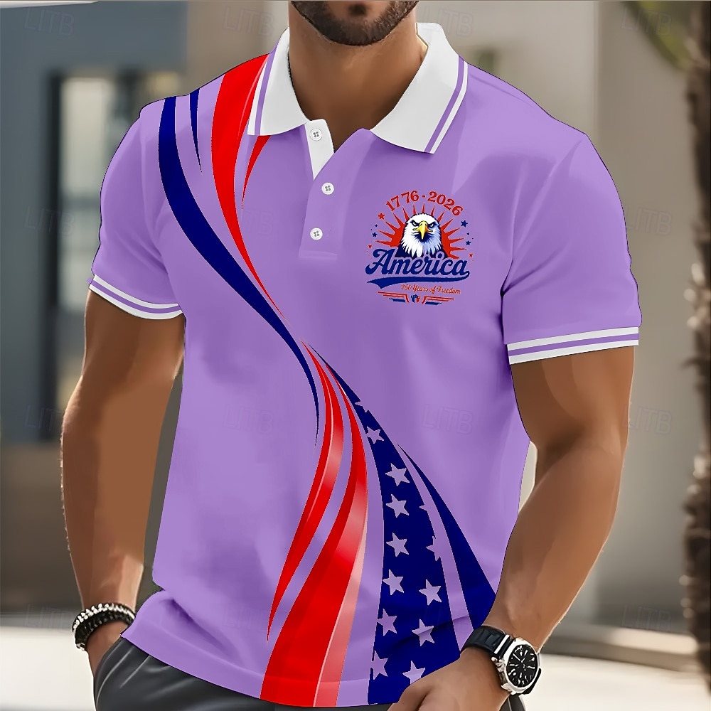 4 iulie 2026, a 250-a aniversare Bărbați Drapelul SUA american Tricouri polo Manșon scurt Tricouri de polo Rever Casual Îmbrăcăminte Atletică Nasturi Primavara vara Albastru piscină Alb Galben 2026 - $22.99 –P4