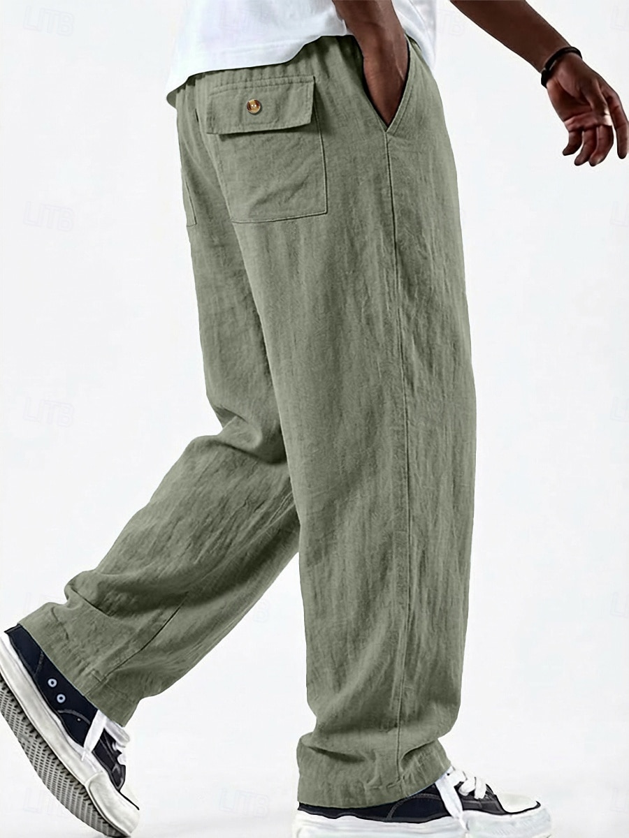 Voor heren Linnen broek Broek Zomerbroek Wijde broek Zak Elastische taille Recht been Effen Kleur Effen Comfort Comfortabel Volledige lengte Casual Dagelijks Feestdagen Vakantie Modieus blauw Zwart 2026 - $12.49 –P5
