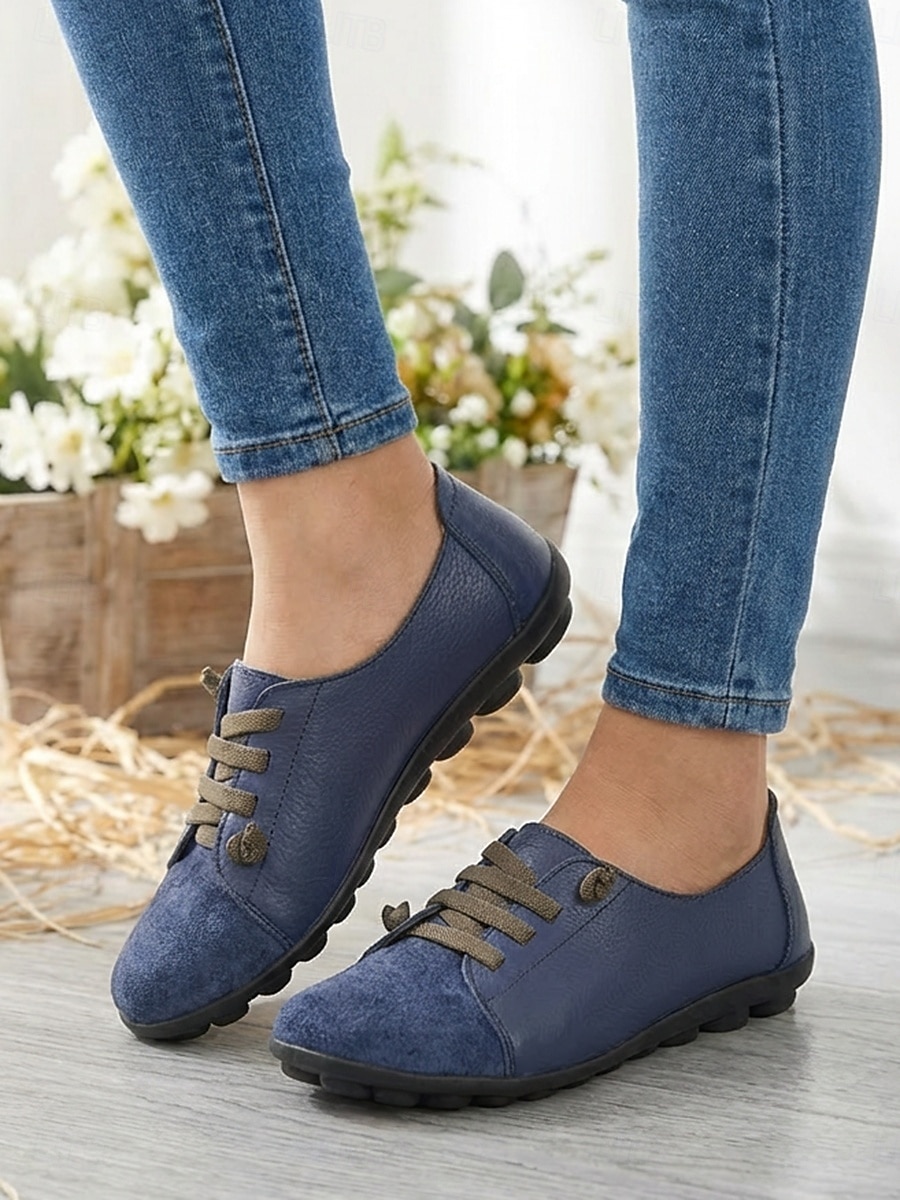 Dunkelblaue Damen-Loafer aus echtem Leder mit Gummiband – lässige Slipper mit weicher Gummisohle für Alltag und Reisen 2026 - $32.99 –P5