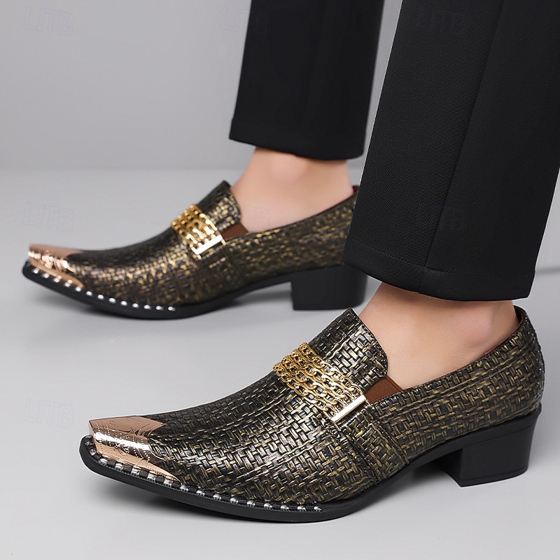 Ανδρικά μοκασίνια από χρυσή δερματίνη με υφή – μοντέρνα slip-on παπούτσια, πάρτι, βραδινά και κομψά casual ρούχα 2026 - $79.99 –P8