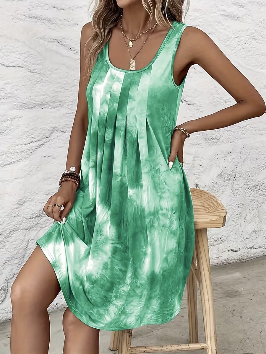 Mujer Mini vestido Vestido de verano Vestido de una línea Vestido sin tirantes Vacaciones Casual Playa Noche Ajuste regular Graphic Tie-dye Abstracto Sin Mangas Escote en U Azul Piscina Rojo Verde 2026 - $29.99 –P4