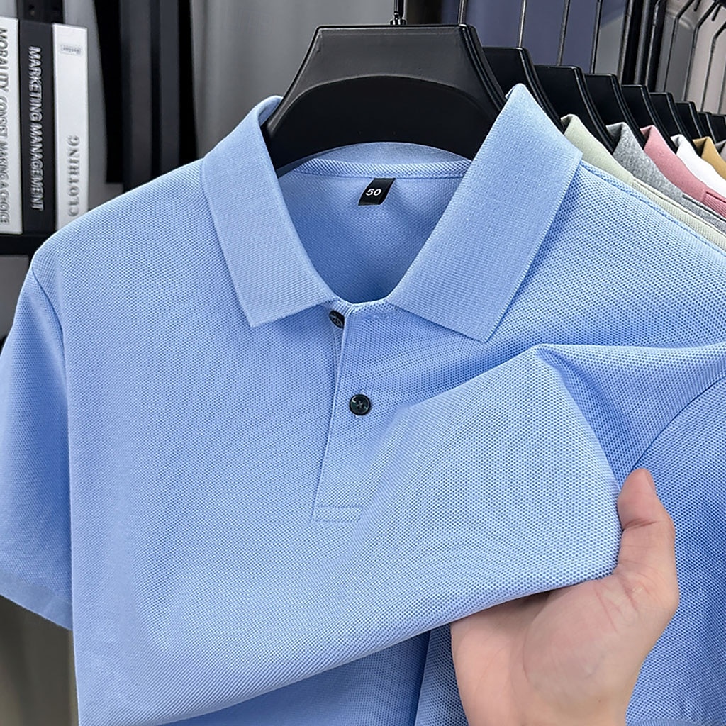 Men's Polo Polo Shirts Casual Vacation Lapel Short Sleeve Fashion Modern Plain Buttons Plain Summer Spring Regular Fit Lake blue Black White Yellow Pink Red Polo 2026 - $18.99 –P1