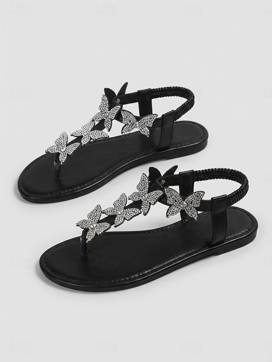 Eleganti sandali da donna bianchi a farfalla - sandali estivi piatti con strass scintillanti e comodo cinturino elastico sul retro, perfetti per vacanze in hotel di lusso, feste a bordo piscina e resort tropicali. del 2026 a $26.99 –P5