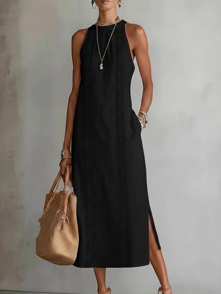 Per donna Abito Midi Abiti effetto lino Abito Estivo Casual Quotidiano Vestibilità comoda Semplice Senza Maniche All'americana Blu Nero Bianco Giallo Estate del 2026 a $33.99 –P11