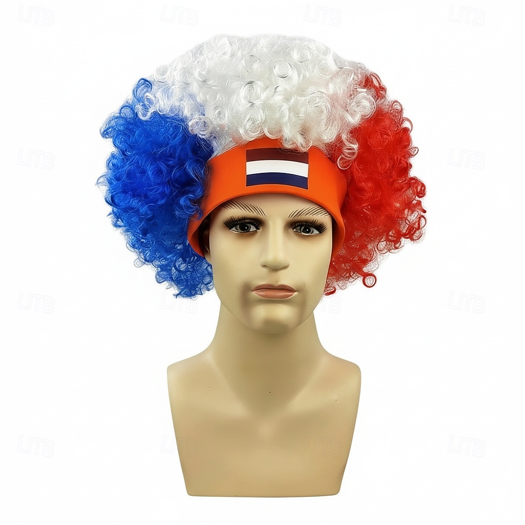 Afro paruka s vlajkou více zemí a čelenkou - barevná kudrnatá rekvizita pro fandění sportovním fanouškům 2026 - $17.49 –P9