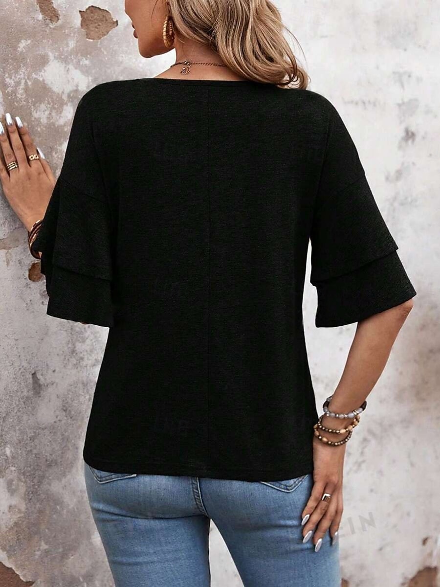 Dame T skjorte T-skjorte Drapering عادي Mote Stilfull Klassisk Halvlange ermer V-hals Vanlige topper Daglig Ut på byen Helg Svart Hvit Rosa Navyblå Kamel Sommer Vår 2026 - $24.99 –P15