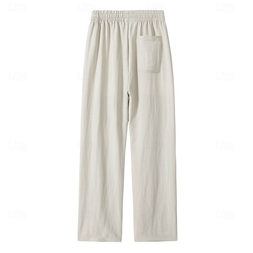 Men's Tencel Linen Pants Trousers Summer Pants Beach Pants Drawstring Pocket Elastic Waist Plain Comfort Breathable Full Length Daily Outdoor Beach Vacation Fashion Black White Inelastic 2026 - $31.99 –P8