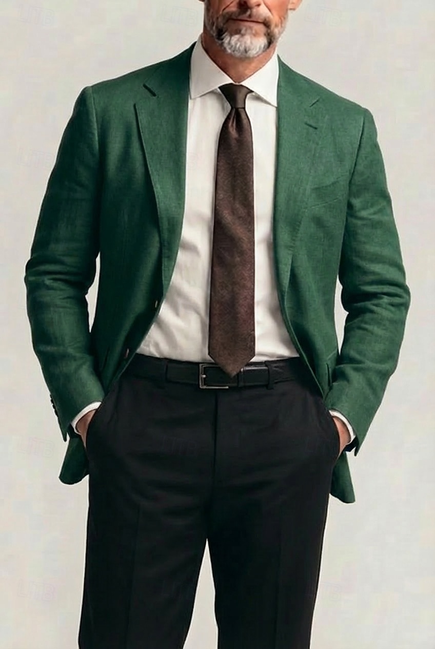 Men Lightweight Jacket Linen Blazer Business Work Formal Lightweight Classic Summer Spring Cotton POLY Solid Color Multiple Pockets Single Breasted Two-button Blazer Navy Blue Dark Green Chocolate 2026 - $68.99 –P1