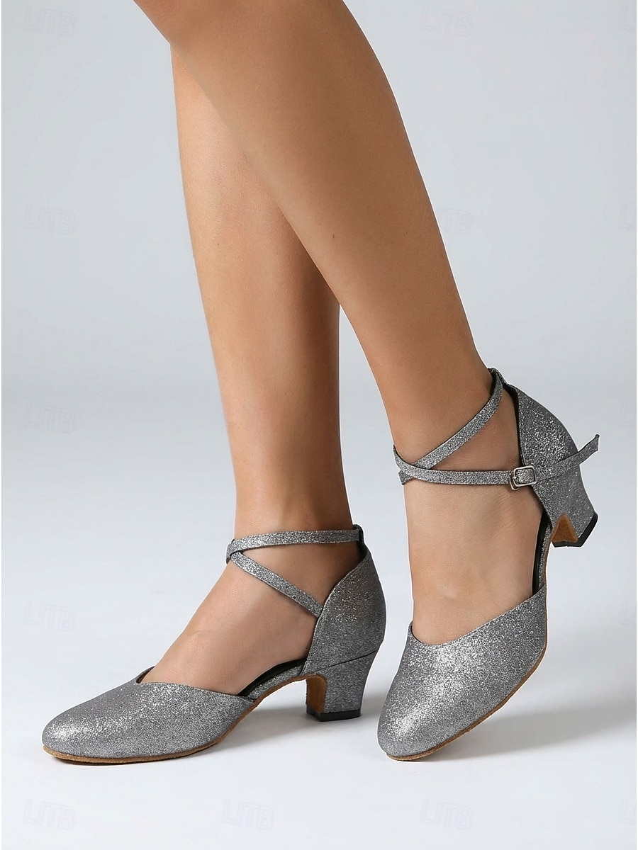 Chaussures de danse latine à paillettes pour femmes, élégants escarpins de salon à bout fermé avec bride à la cheville pour la salsa et le tango &pratique de danse de 2026 ? $84.99 –P4