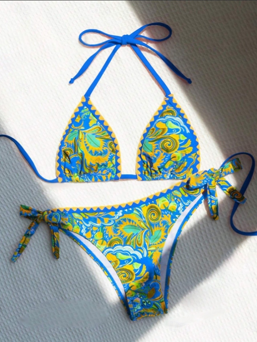 Damen Badeanzug Bikini Zweiteilig Freche Unterhose Bademode Schlank Rückenfrei Urlaub Strandbekleidung Blumen Paisley-Muster Neckholder Ärmellos Badeanzüge 2026 - $19.99 –P3