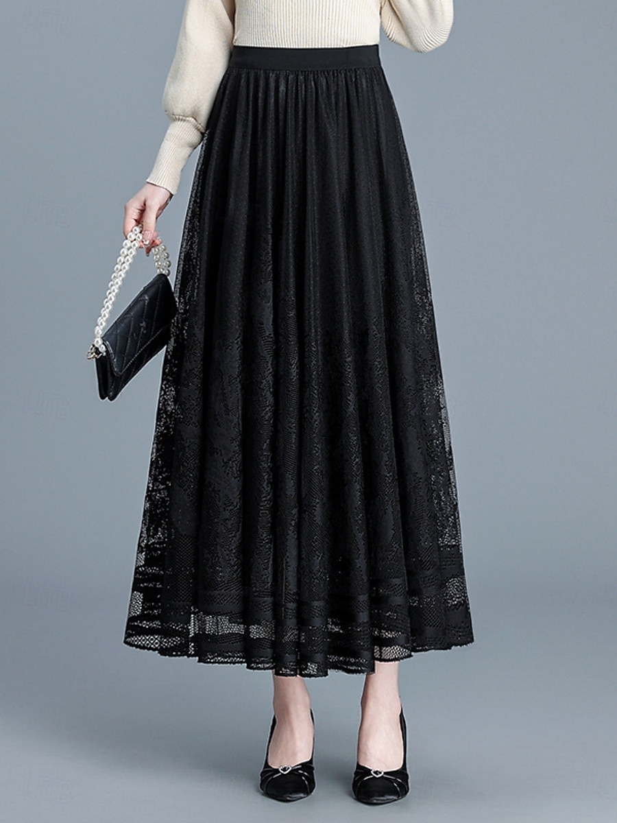 Per donna Gonna da vacanza Elegante Moda Casual Maxi Vita Alta Gonne Floreale Jacquard Elasticizzato Quotidiano Streetwear Nero Bianco Verde Primavera del 2026 a $33.99 –P1