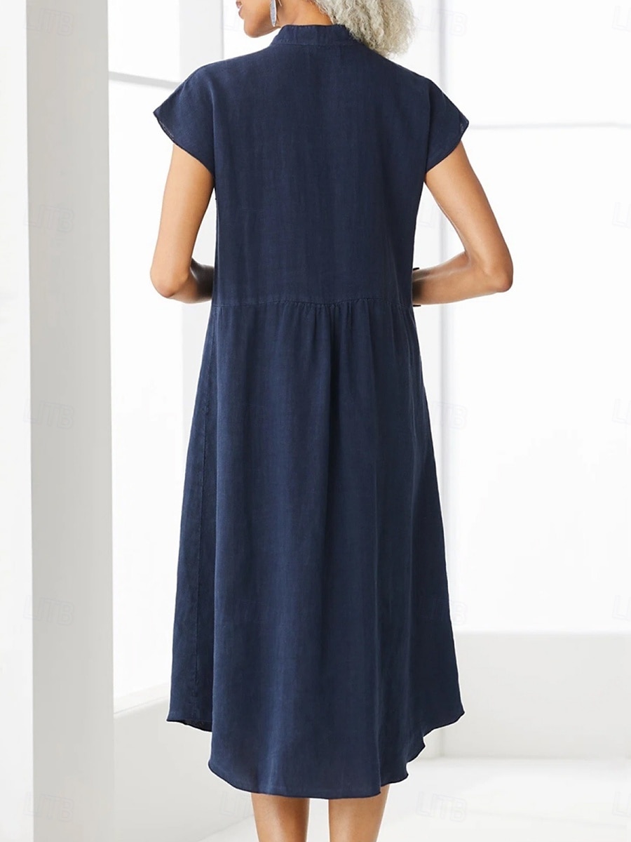 Femmes Robe Midi Robe fourreau Robe d'été Occasionnel Quotidien Coupe Ample Uni Manche Courte Col haut Vin bleu marine Gris Été de 2026 ? $33.99 –P4