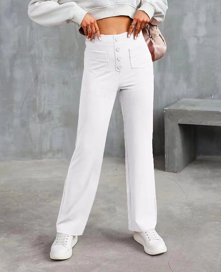 Pentru femei chinez Drept Elegant Vacanță Modă Lungime totală Talie Înaltă Simplu Confortabil Confort Απαλό Micro-elastic Zilnic În aer liber Stradă Albastru piscină Bleumarin Alb Verde Militar Var 2026 - $27.99 –P12