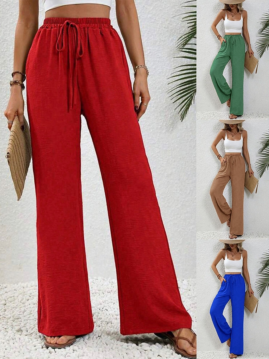 Damen Weites Bein Chinos Urlaub Streetwear Lässig Volle Länge Mittlere Taillenlinie Einfach Kordelzug Tasche Elastischer Bund Bequem Atmungsaktiv Mikroelastisch Täglich Outdoor Streetwear Rote Blau 2026 - $22.99 –P1