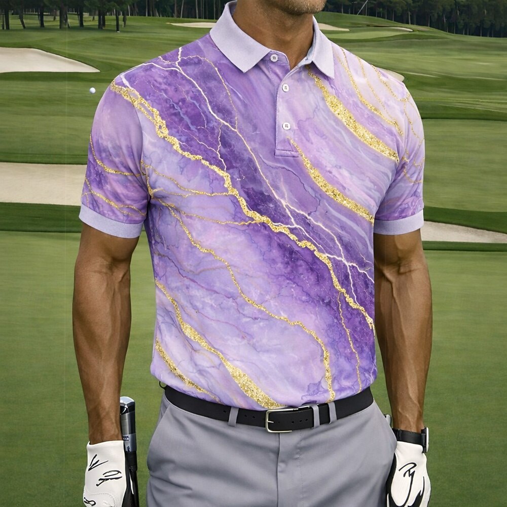 Per uomo Marmo Golf Polo Sportivi Manica Corta Magliette polo Camicie con Colletto Casual Athleisure Bottoni Estate Primavera Blu Nero Viola del 2026 a $22.99 –P3