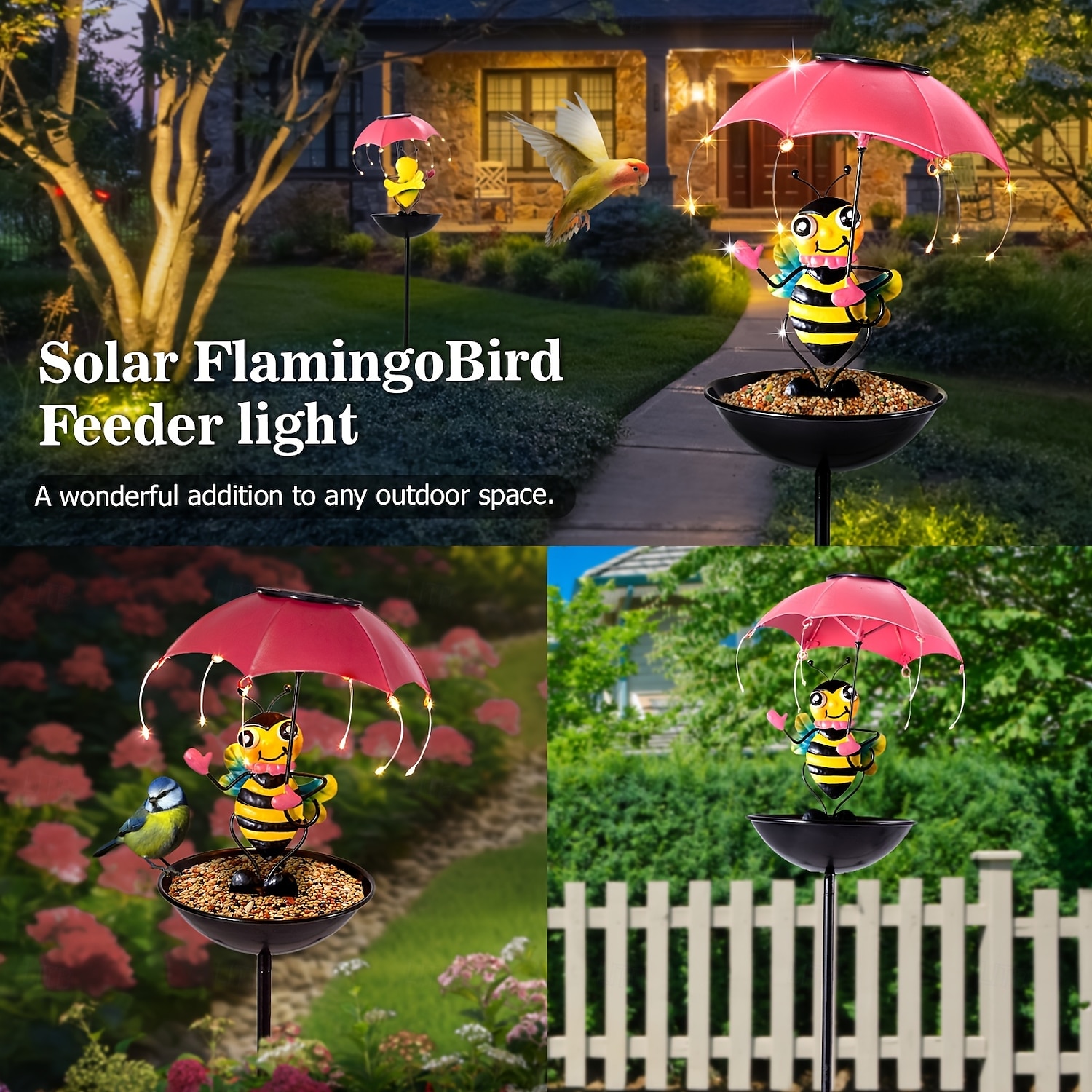 1 stuk buitenverlichting op zonne-energie in de vorm van een bijenparaplu, vogelvoederhuisje met prikstok, IP44 waterdichte tuinpadverlichting, terras-, gazon- en tuindecoratie, decoratieve 2026 - $26.99 –P2