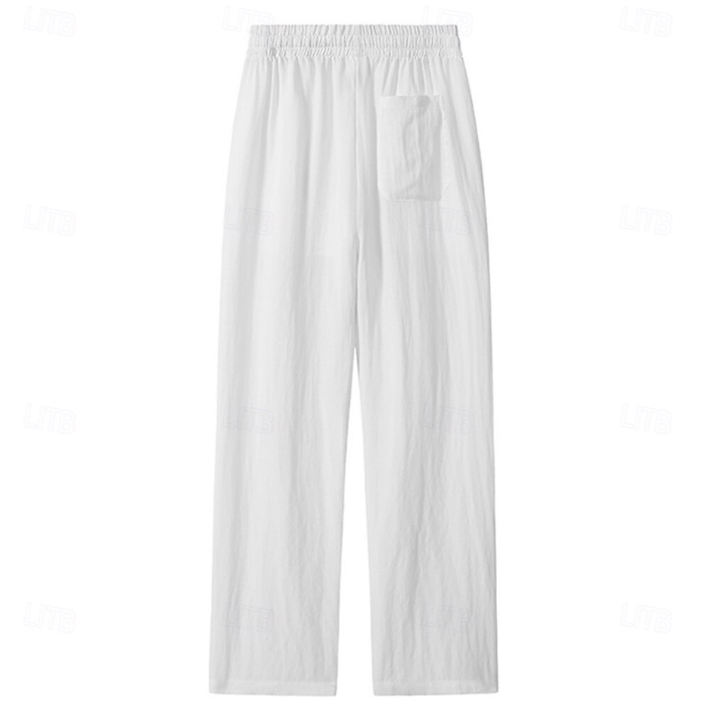 Men's Tencel Linen Pants Trousers Summer Pants Beach Pants Drawstring Pocket Elastic Waist Plain Comfort Breathable Full Length Daily Outdoor Beach Vacation Fashion Black White Inelastic 2026 - $31.99 –P2