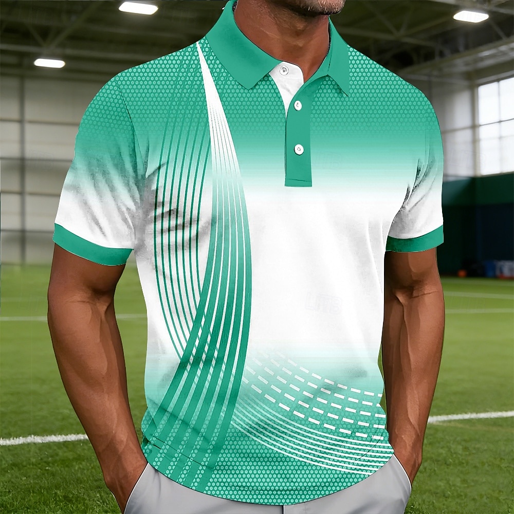 Men's Geometic Line Polo Shirts Short Sleeve Polo Shirts Collared Shirts Casual Athleisure Buttons Spring & Summer Blue Pink Purple 2026 - $22.99 –P4