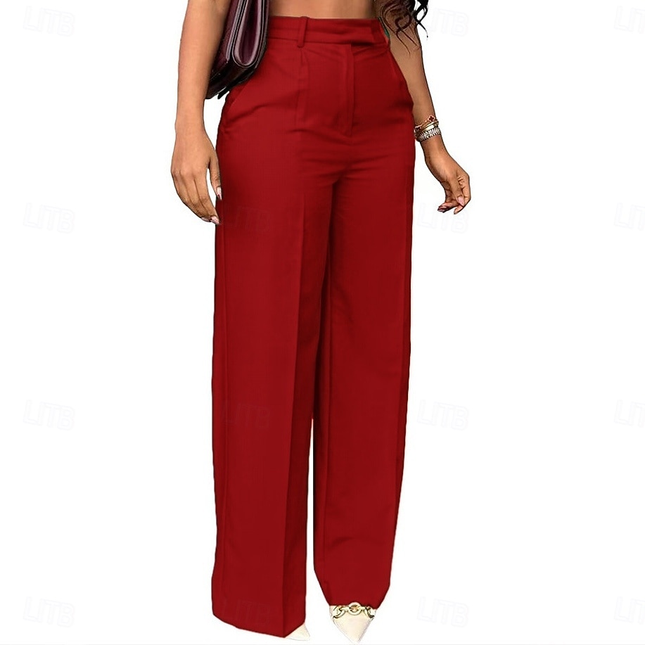Mulheres Calças Social Elegante Moda Casual Diário Comprimento total Cintura Alta Côr Sólida Tecido Bolsos Perna reta Conforto Macio Respirável Micro-Elástica Streetwear Praia Feriado Cinzento Escuro de 2026 por $34.99 –P11
