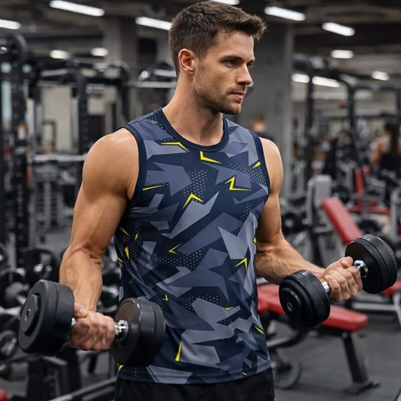 Herre Grafisk Geometrisk Treningstank topp Singlet til jogging Gymtopp Sommer Ermeløs Hurtigtørkende Myk Pustende Treningsøkt Løp Vandring Jogge Gul Rød Blå Sports Sportsklær 2026 - $17.99 –P1