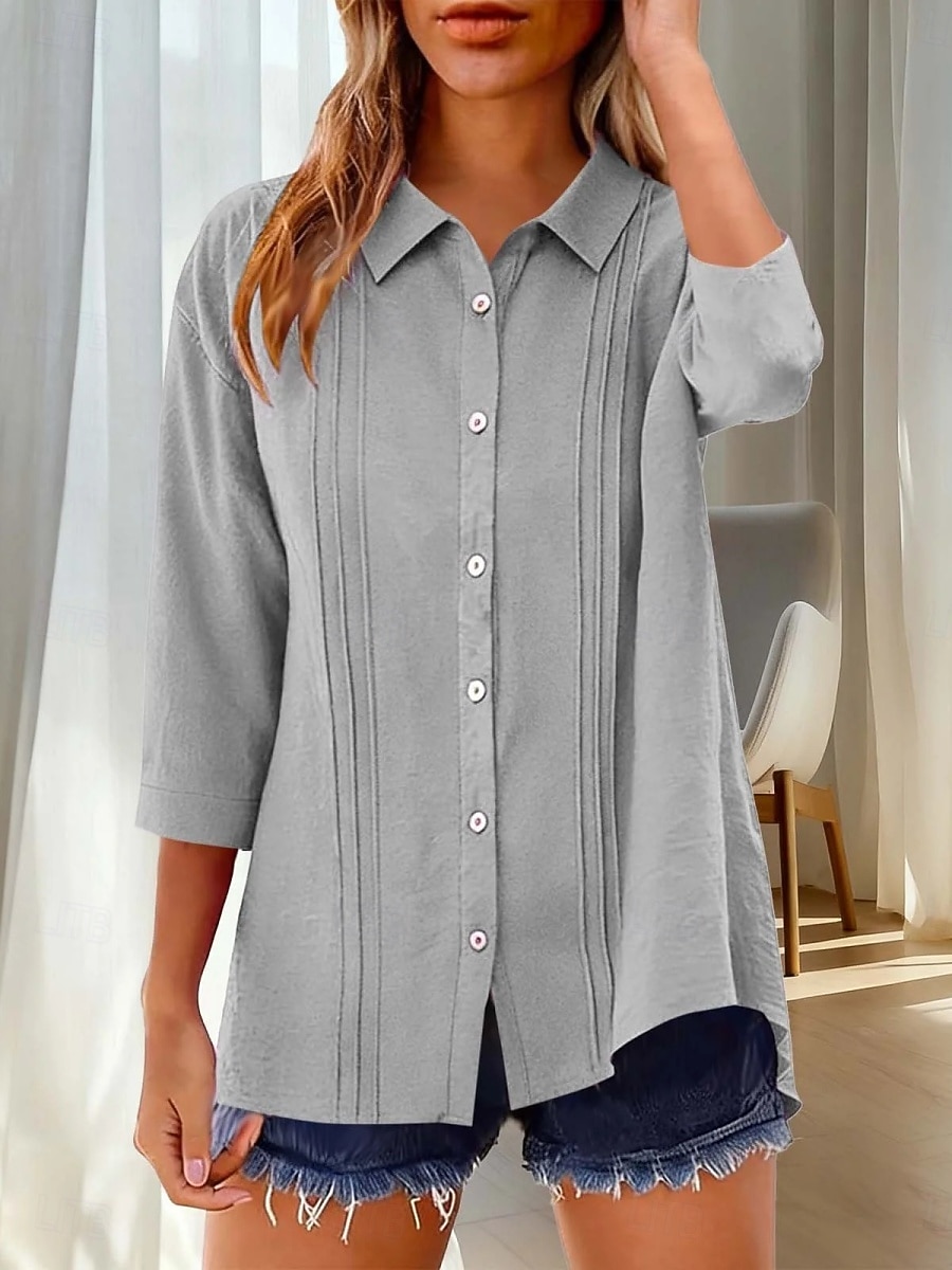 Per donna Camicia Blusa Camicia di cotone Arricciato Bottoni Tinta unica Elegante Classico Moderno Manica Lunga Colletto a Camicia Top Regolari Quotidiano Ferie Uscire Nero Bianco Giallo Rosa Vino del 2026 a $27.99 –P8