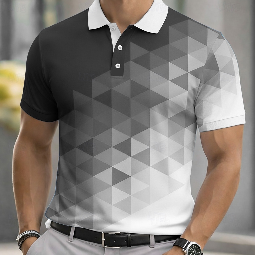 Per uomo Geometrico Polo Sportivi Manica Corta Magliette polo Camicie con Colletto Casual Athleisure Bottoni Primavera & Estate Blu Verde Grigio del 2026 a $22.99 –P3