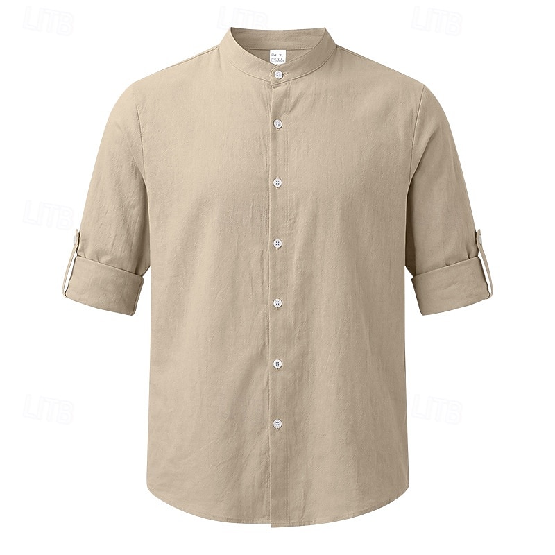 Per uomo Camicia Camicia di lino Camicia Estiva Abbigliamento da spiaggia Camicia con colletto alla coreana Camicia con Bottoni Semplice Casuale Vacanza Blu Nero Bianco Cachi Manica Lunga Colletto a del 2026 a $25.99 –P9