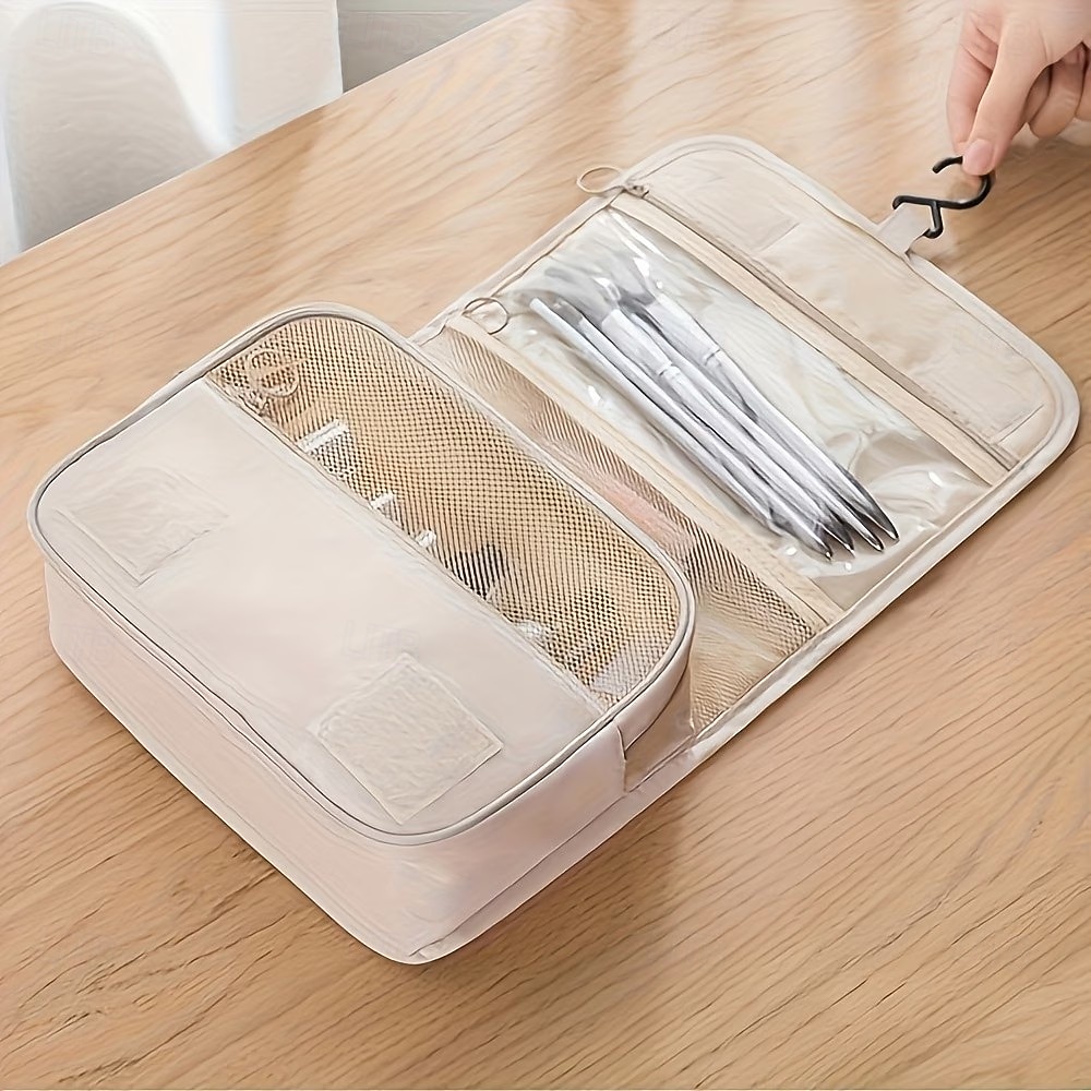 Trousse de toilette en sergé, grande capacité, portable et multifonctionnelle, idéale pour les voyages. Trousse de toilette unisexe avec crochet de suspension, pochette à maquillage, organisateur de de 2026 ? $13.99 –P6