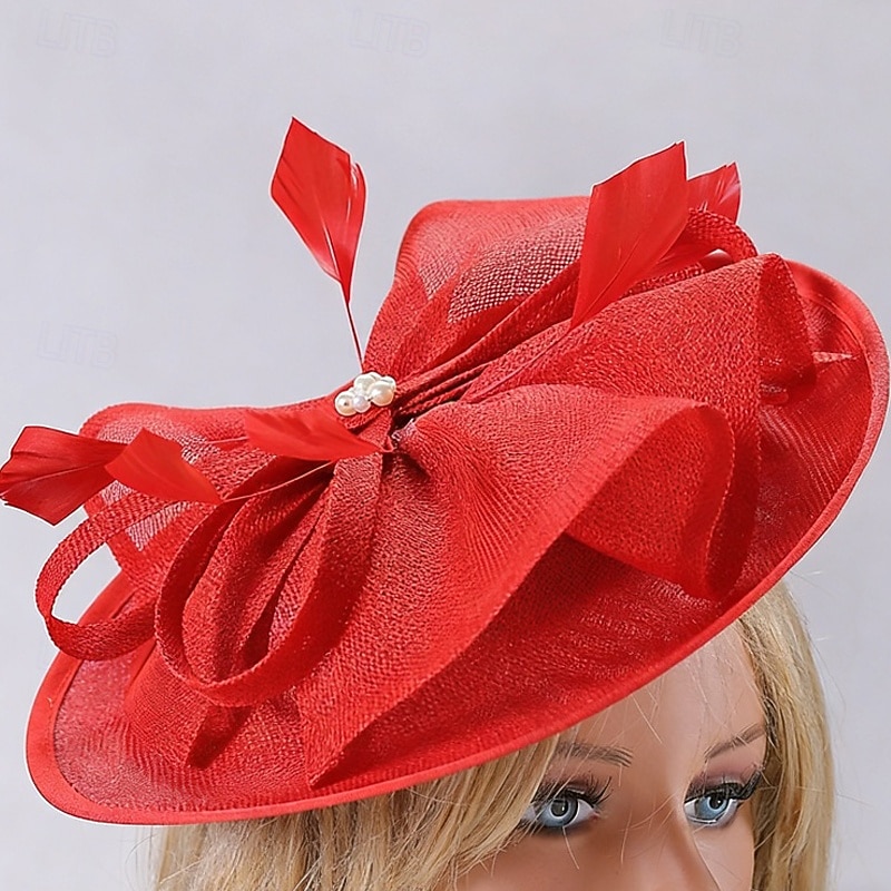Fascinator Sinamay Matrimonio Compleanno Elegante Vintage Carino Con Piuma Perle Copricapo Copricapo del 2026 a $40.99 –P4