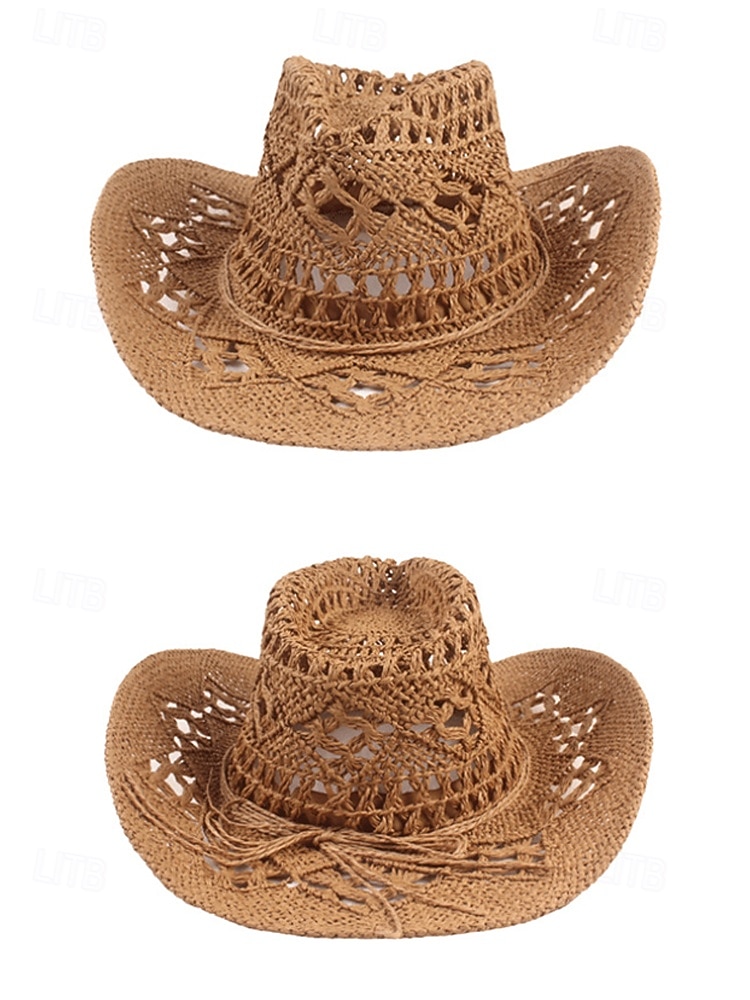 Ανδρικό ψάθινο καουμπόικο καπέλο western σε πολλά χρώματα, υφαντό καλοκαιρινό καπέλο ηλίου για διακοπές στην παραλία, ρούχα western στυλ, ρούχα σε θέρετρα και καλοκαιρινά πάρτι 2026 - $42.99 –P10