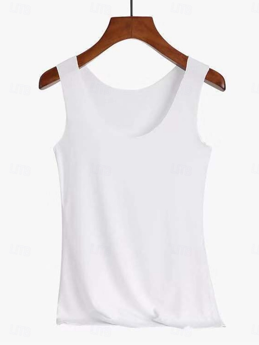 Women's Tank Top Sleeveless Shirt Tee Top Solid Color Fashion Stylish Classic Sleeveless Crew Neck Regular Tops Daily Going out Weekend Blue Apricot pink Black White Pink Summer Spring 2026 - $4.49 –P2