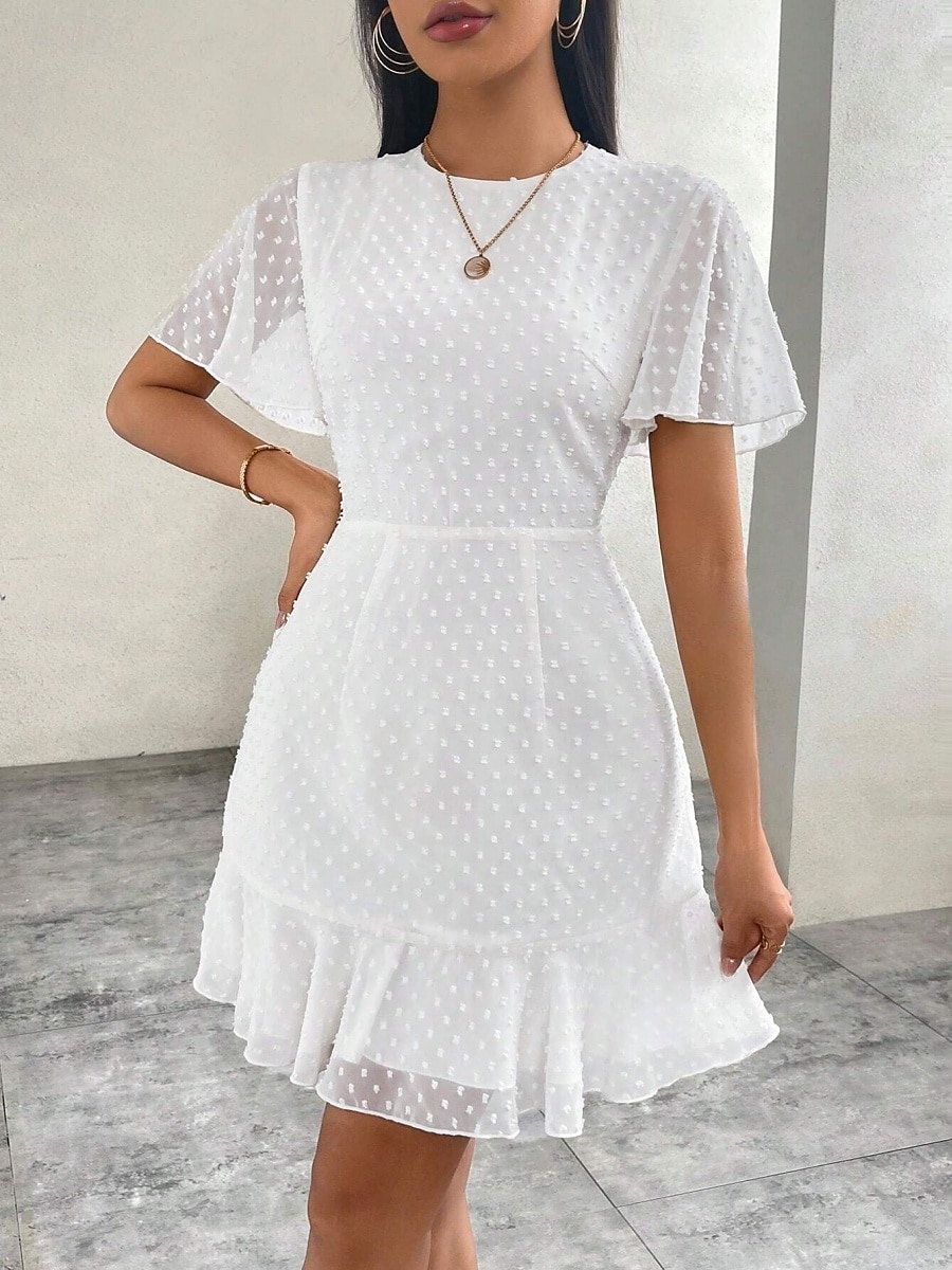 Women's Mini Dress White Dress Casual Dress Elegant Fashion Modern Outdoor Vacation Going out Regular Fit Plain Short Sleeve Crew Neck Black White Green Summer Spring 2026 - $29.99 –P4