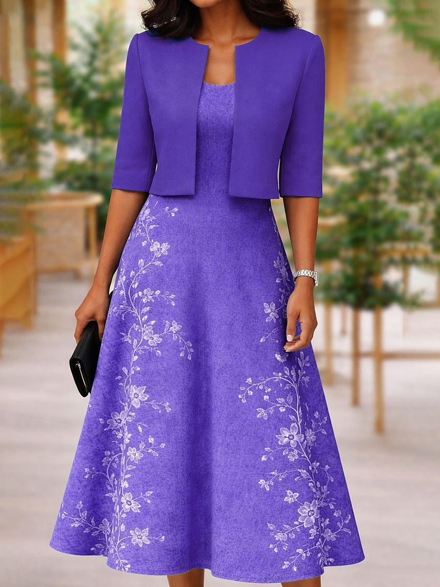 Mulheres conjunto de vestido Vestido midi Vestido A Line Elegante Casual Floral Gráfico Imprimir Vestido midi Meia Manga Decote V Diário Azul Vermelho Roxo Verão Primavera Normal de 2026 por $41.99 –P3