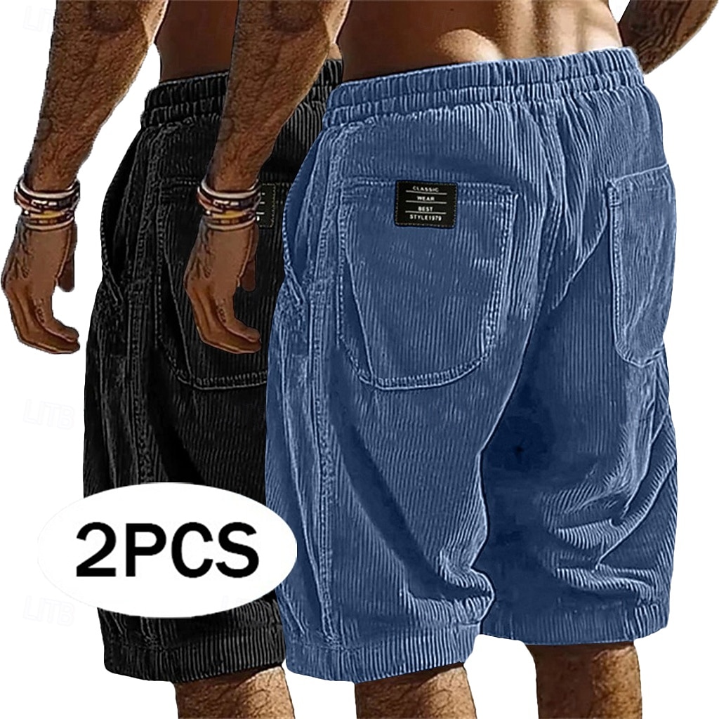 Herren Shorts Freizeitshorts Cordshorts Tasche Elastischer Bund Einfach Komfort Atmungsaktiv Über dem Knie Lässig Outdoor Strand Urlaub Mode Schwarz + Khaki Armeegrün+Grau Mikroelastisch 2026 - $35.99 –P1