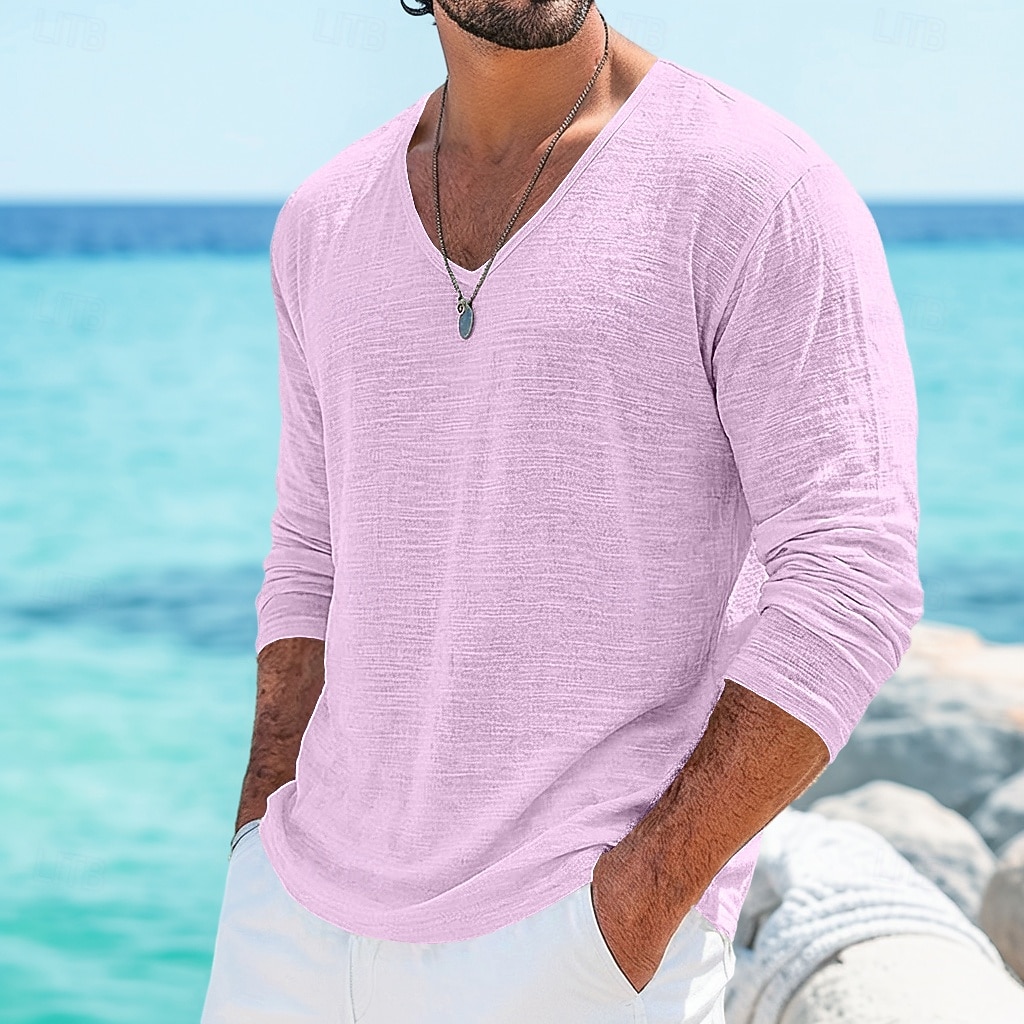 Homme T-shirt T-shirt en lin manche longue Col en V Printemps & Été Été Printemps Couleur Unie Uni Quotidien Occasionnel street style Pur Occasionnel Extérieur Rue Bleu Blanche Bleu Clair T-shirt de 2026 ? $20.99 –P16