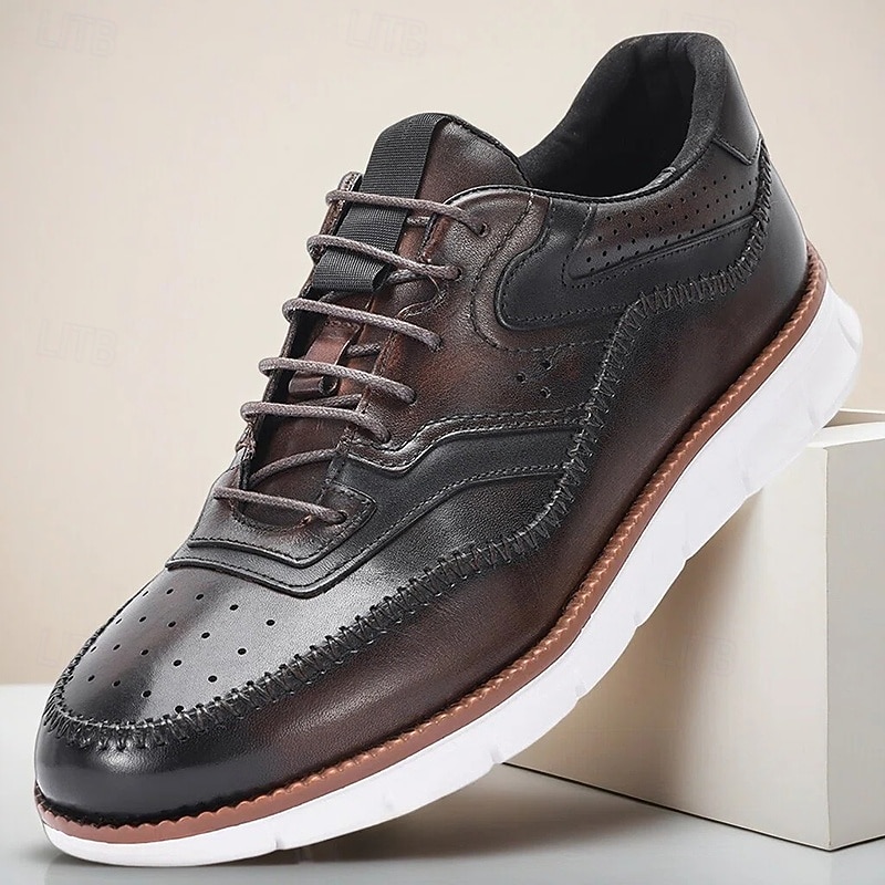 Grüne Herren-Sneaker aus echtem Leder – atmungsaktives Wingtip-Design, elegante Freizeitschuhe, geeignet für Büro, Party und Alltag 2026 - $84.99 –P3