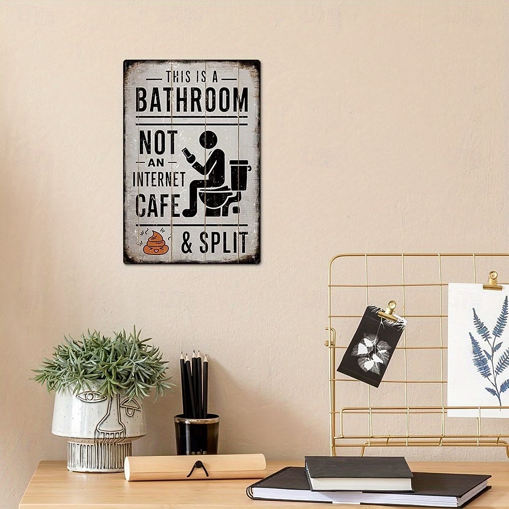Este es un letrero de baño, no de cibercafé, divertido letrero de hojalata de metal para baño, decoración de pared humorística vintage, arte de pared de baño de aluminio rústico para casa de campo, 2026 - $9.99 –P3