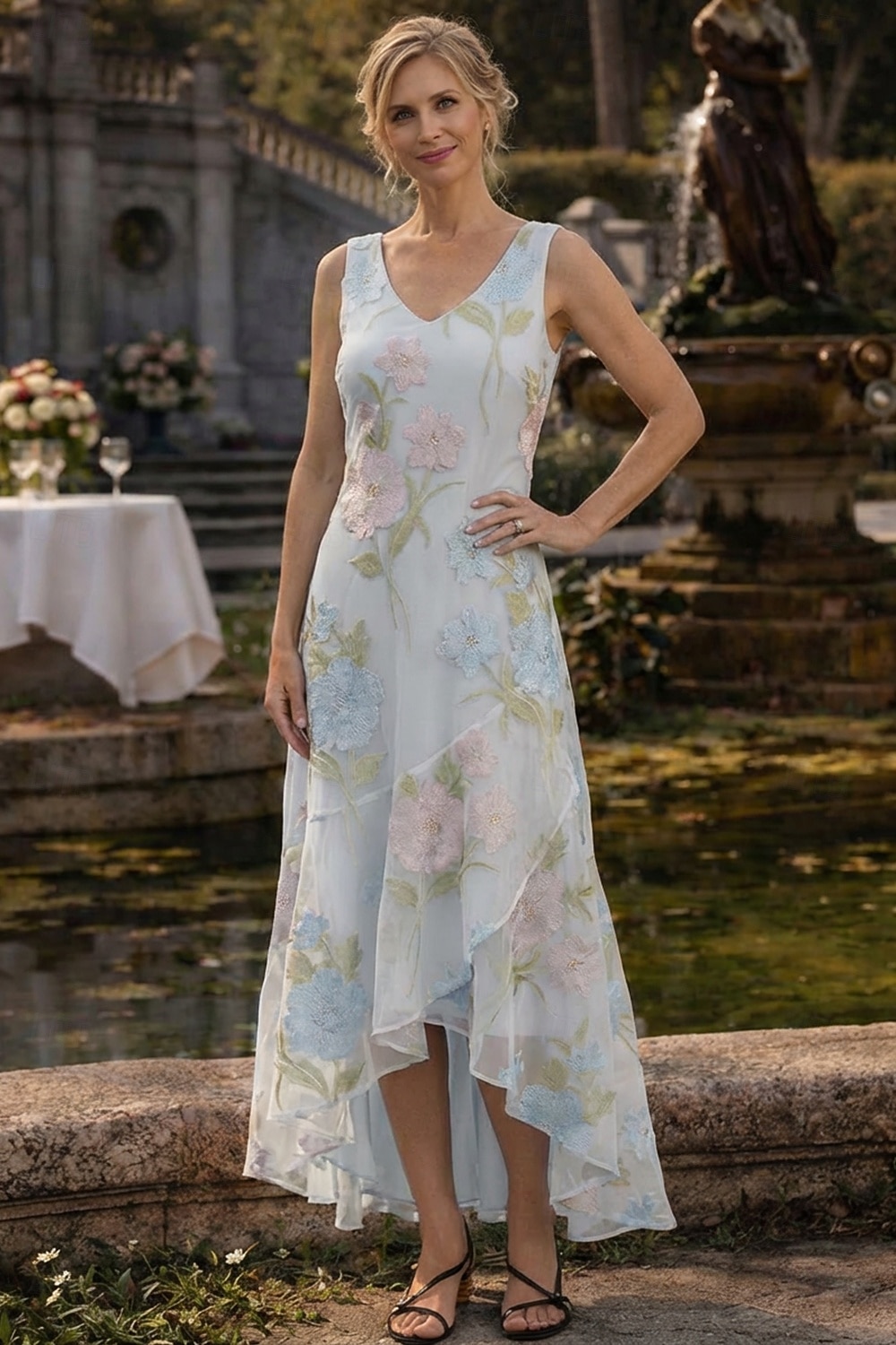 Из двух частей А-силуэт Ниже колена Свадебное платье для гостей Платье для матери невесты Без рукавов Рукав 3/4 V-образный вырез Элегантный стиль Простой Официальные Дерби в Кентукки Полуформальный 2026 - $196.99 –P2