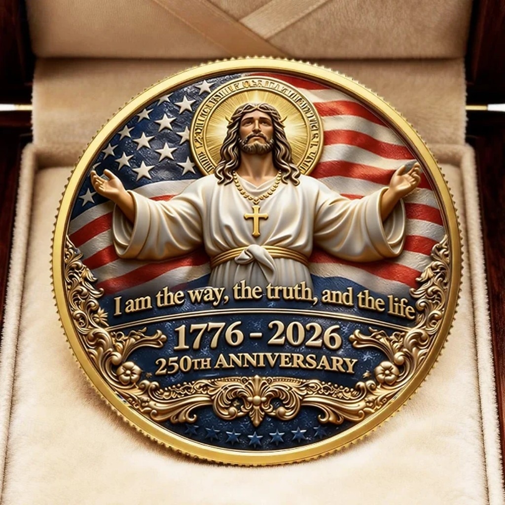 Gedenkmünze zum 250. Jahrestag von Glaube und Freiheit in den USA – Motiv: Christlicher Jesus, patriotische Sammlermünze, inspirierendes religiöses Andenken, Geschenkidee „Gott segne Amerika“. 2026 - $19.99 –P2