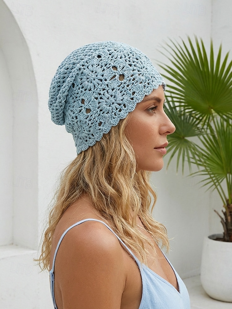 Женская вязаная шапка-бини в стиле бохо с цветочным принтом, из хлопковой смеси, разных цветов, для повседневной носки, путешествий, отдыха и пляжного курорта. 2026 - $14.99 –P4