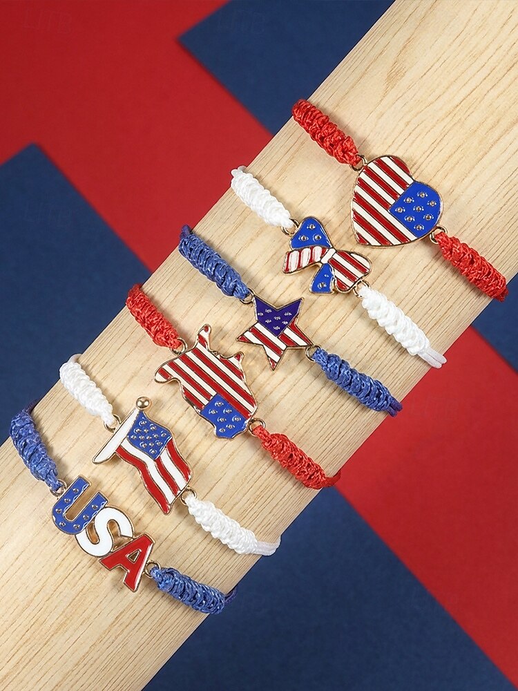 Unisex Alloy & Polyester Adjustable USA Flag Bracelet, Multi-Color Patriotic Charm Rope Bracelet for America 250th Anniversary, Independence Day, Casual Wear, Travel and Vacation Styling 2026 - THB ฿271 –P5