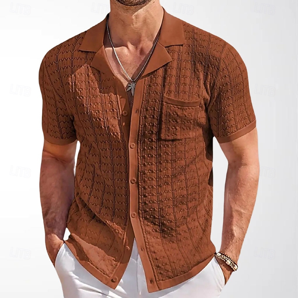 Homens Camisa Social Camisa casual camisa de botão Camisa Jacquard Azul Marinho Escuro Marron Caqui Manga Curta Tecido Colarinho de Camisa Casual Diário Botões Roupa Elegante Moda Casual de 2026 por $31.99 –P2