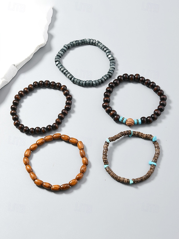 Férfi bohém, egymásra rakható fagyöngyös karkötő szett, többrétegű törzsi etikai csuklópánt türkiz díszítéssel, kézzel készített tengerparti nyaraláshoz és mindennapi használatra szánt ékszer férfiaknak 2026 - $9.99 –P6