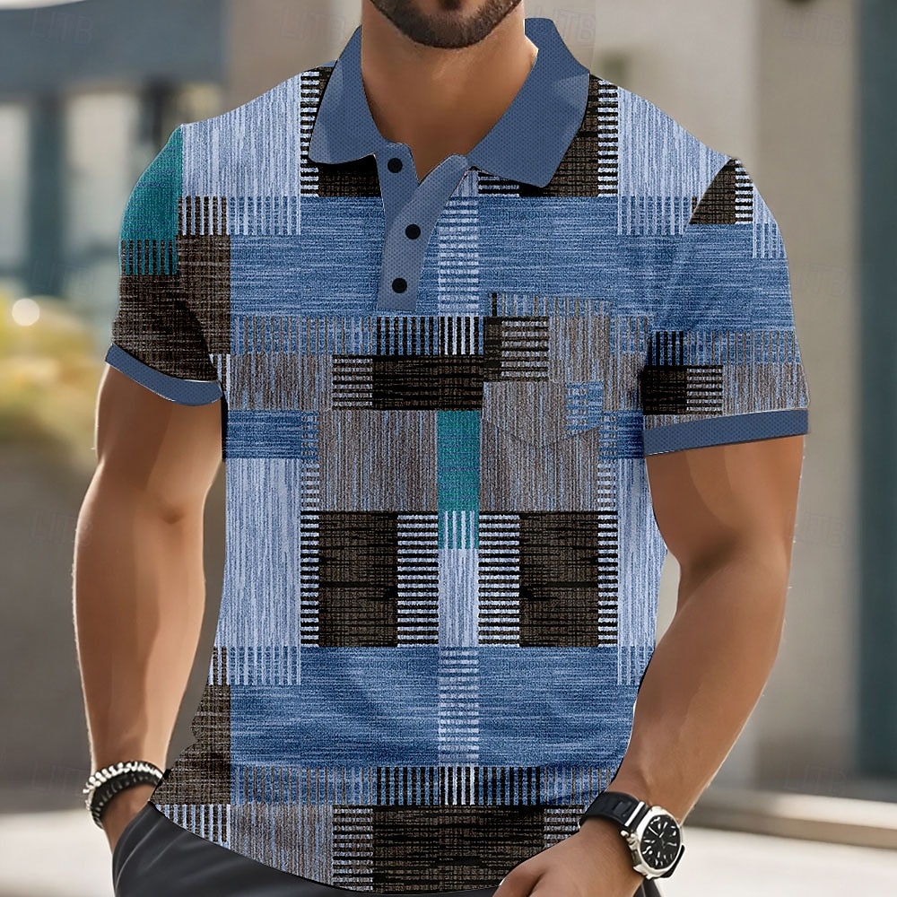 Per uomo Blocco di colori Polo Manica Corta Magliette polo Camicie con Colletto Casual All'aperto Athleisure Abbigliamento quotidiano Stampa 3D Bottoni Estate Blu Viola Marrone del 2026 a $11.99 –P3