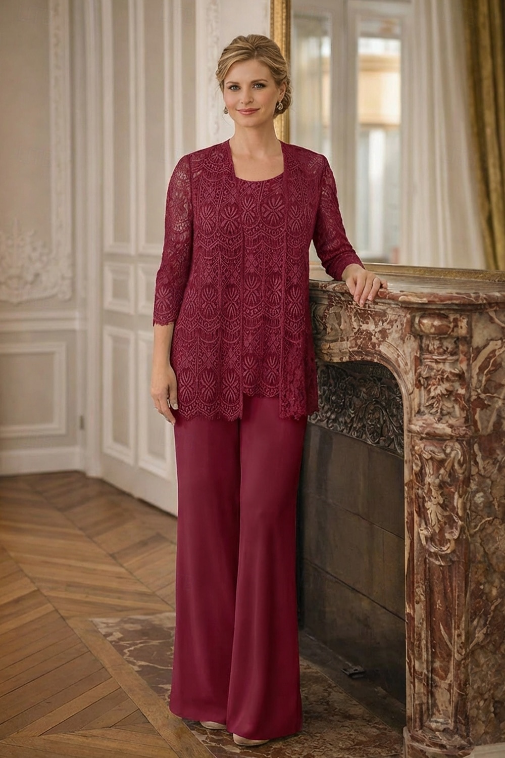 Tuta Completo Pantalone Tre Pezzi Lunghezza al pavimento Abito da cerimonia per signora Senza Maniche Collo gioiello Elegante Taglie Forti Con Stola Formale Ospite di nozze Ricevimento di matrimonio del 2026 a $195.99 –P10